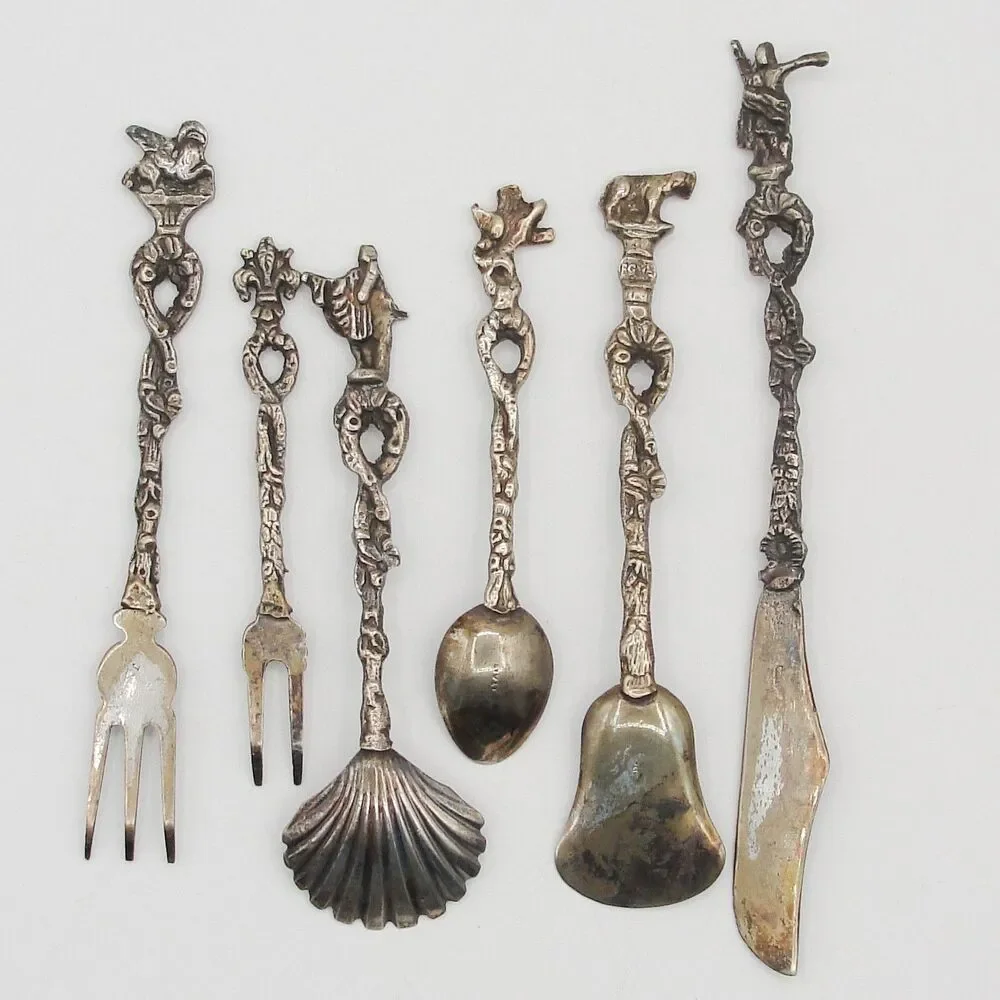 Vintage Candlelight Silver Italy 6 Piece Miniature Appetizer Hostess Set Boxed